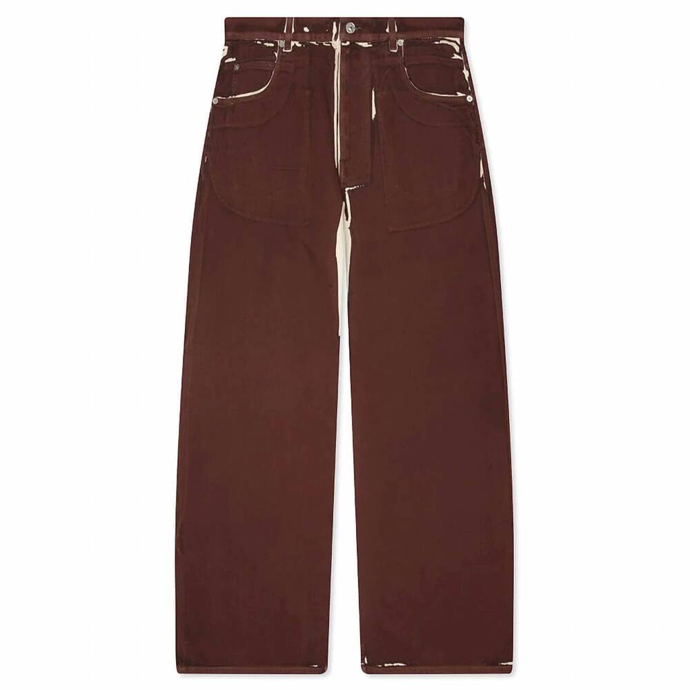 NEW MARNI women's screen printed denim wide leg pant in tobacco